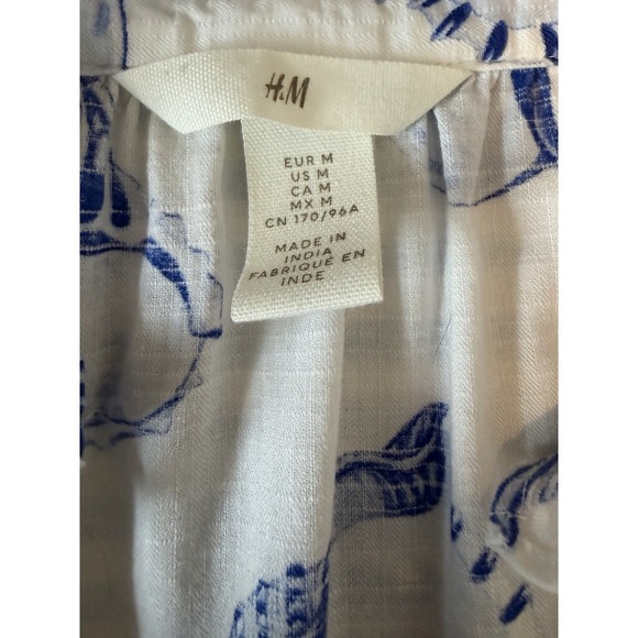 H & M Women's 100% Cotton Medium Frill Trim White & Blue Seashell Dress - Picture 5 of 7